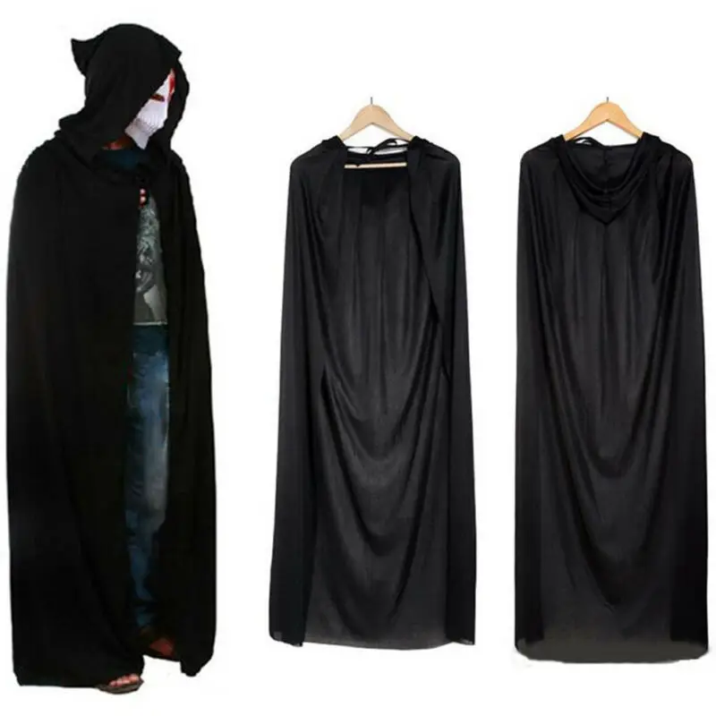 Unisex Hooded Cape Halloween Costume Knight Cloak Black Man Women Full Length Hooded Cloaks Cape Coats Vampire