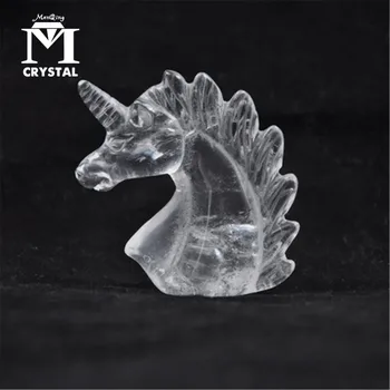

Natural clear Quartz stone Crystal Unicorn Carving Horse head Skulls Figurine white healing gemstone home decoration