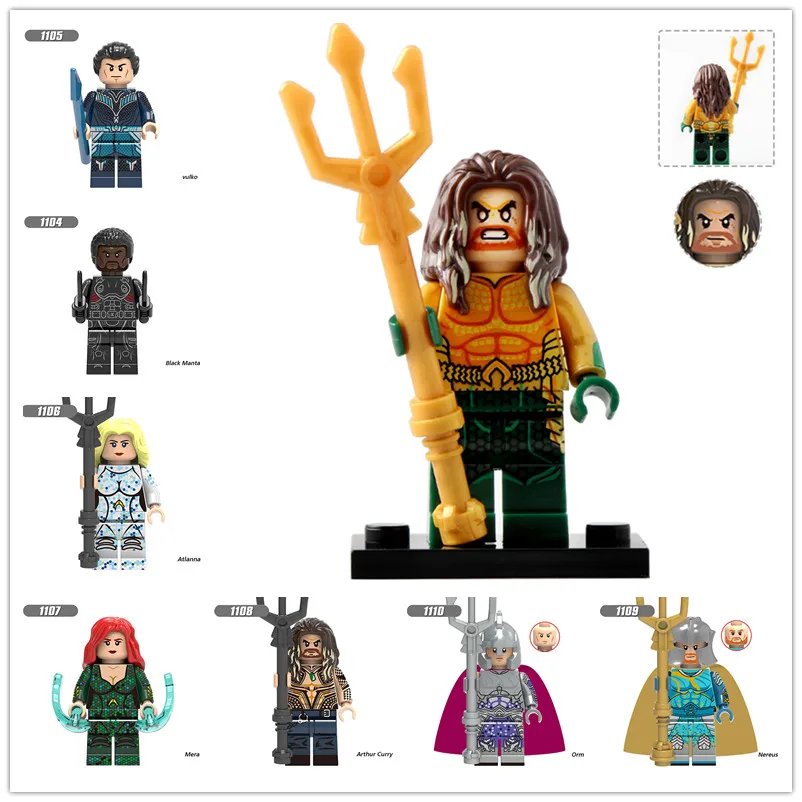 20 шт./лот Legoed DC Минифигурки Супер Герои Аквамен Черная Манта вулко атланна Артура