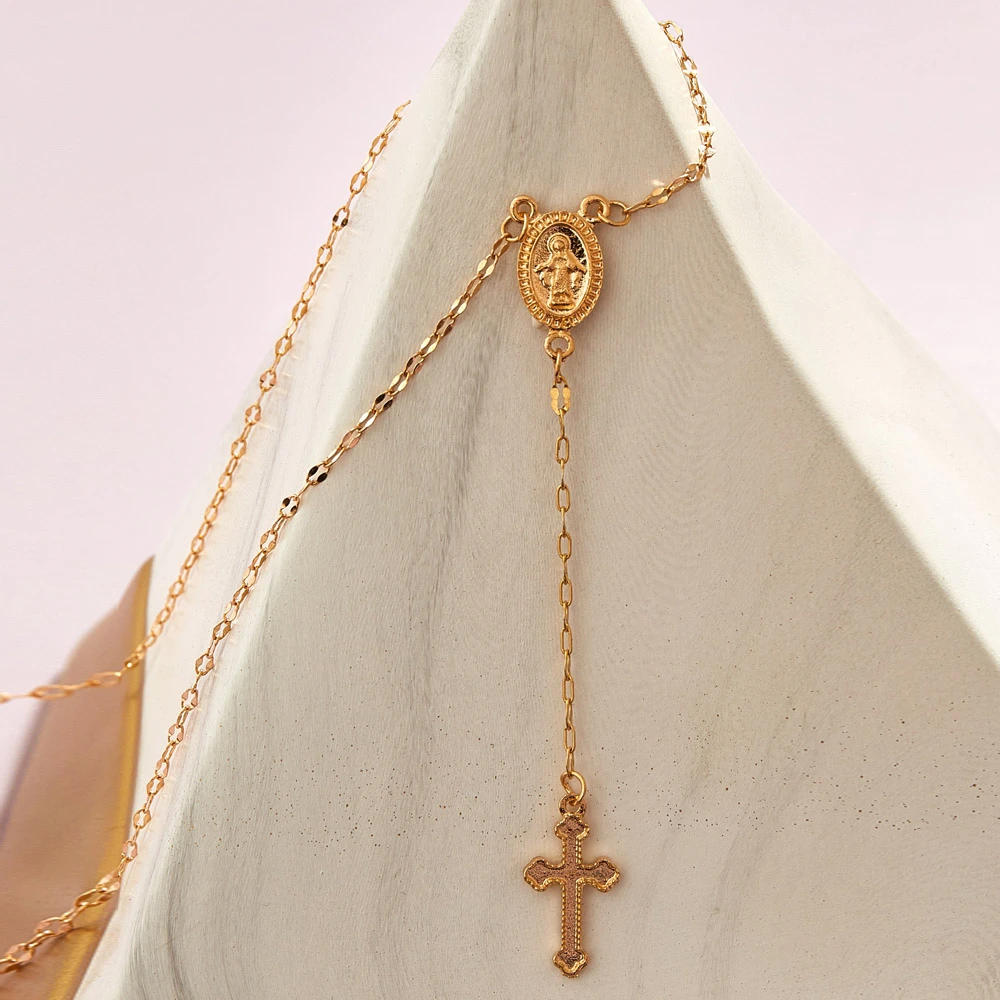virgin mary and cross necklace
