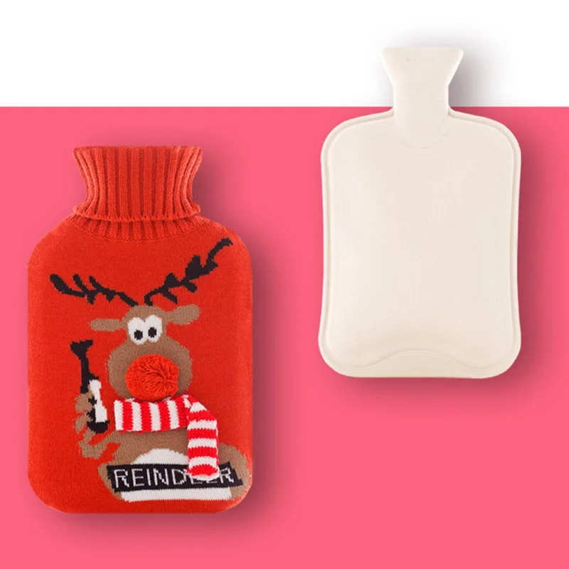 Рождественская мультяшная 2000 мл грелка с вязаной крышкой для бутылки Большая