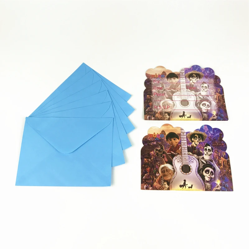 6pcs card+6pcs mailer COCO Theme Pink Party Invitation Card Kid Boy Birthday Baby Shower Supplies Favors | Дом и сад
