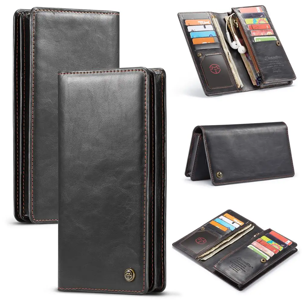 CaseMe Universal Leather Wallet Case For iPhone XR XS Max X 8 7 6S 5 SE For Samsung Note 9 8 S9 Card Zipper Wallet Phone Bag