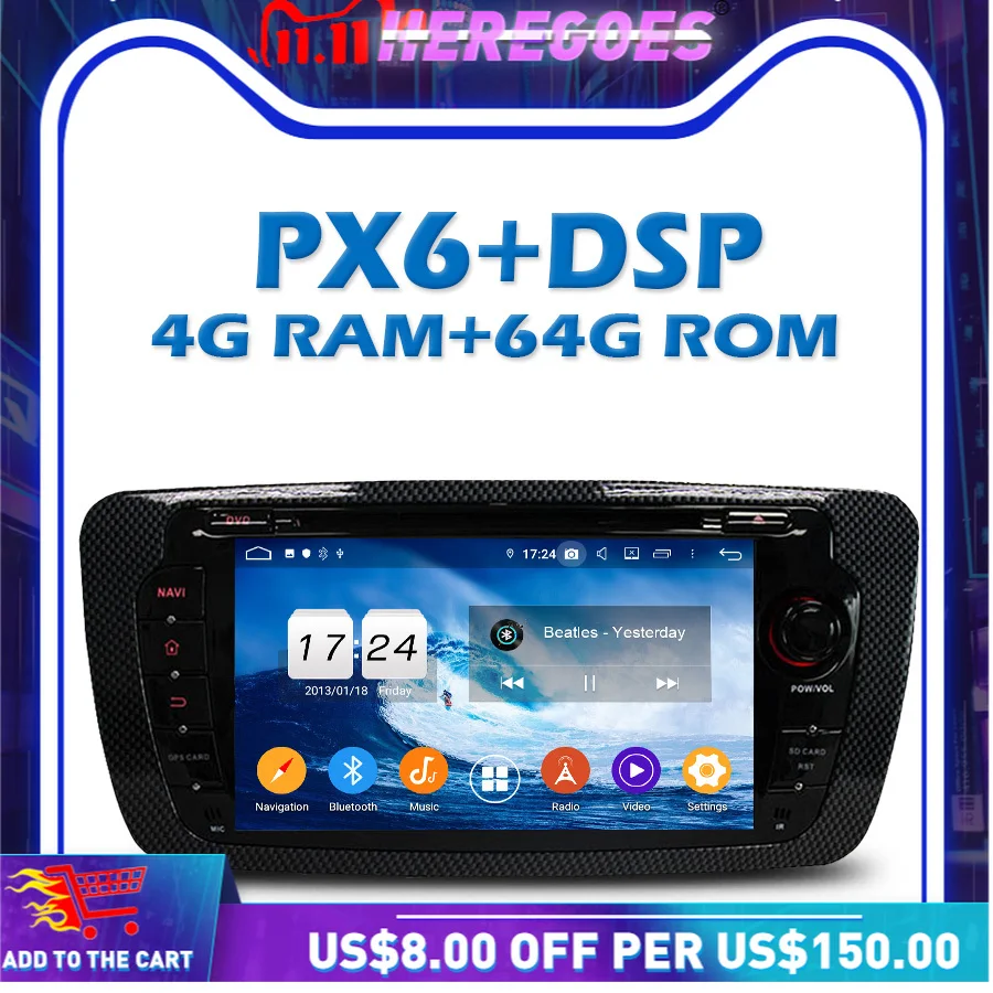 Автомобильный DVD плеер PX6 DSP IPS Android 10 0 64 Гб ROM GPS карта Авторадио Wi Fi Bluetooth 5 для SEAT IBIZA