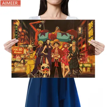 

AIMEER One Piece Anime Character Hong Kong Street Version Vintage Kraft Paper Poster Bar Cafe Decorative Painting 50.5*35cm