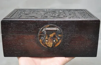 

Christmas 8"Collect Old Chinese Rosewood Wood Hand Craved Text Jewelry Box storage boxes wedding decoration