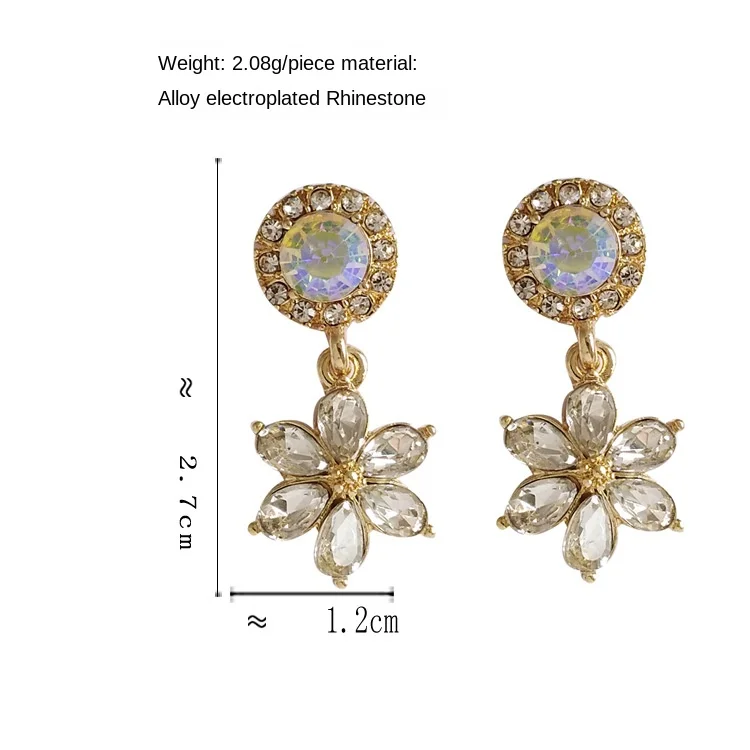 2020 New Korean Style Elegant Exquisite Girl Earrings Retro Baroque Shinny Rhinestone Flowers Clip on Earrings Without Piercing