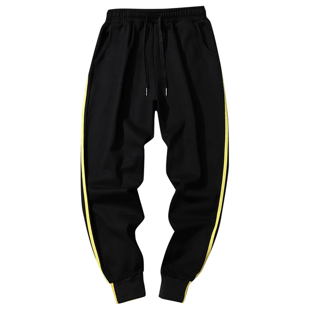 Black Yellow Мужские осенние микро-эластичные повседневные брюки, удобные облегающие Капри с эластичной резинкой на талии, эластичные спортивные штаны для бега с широкими штанинами - Цвет: Black Yellow