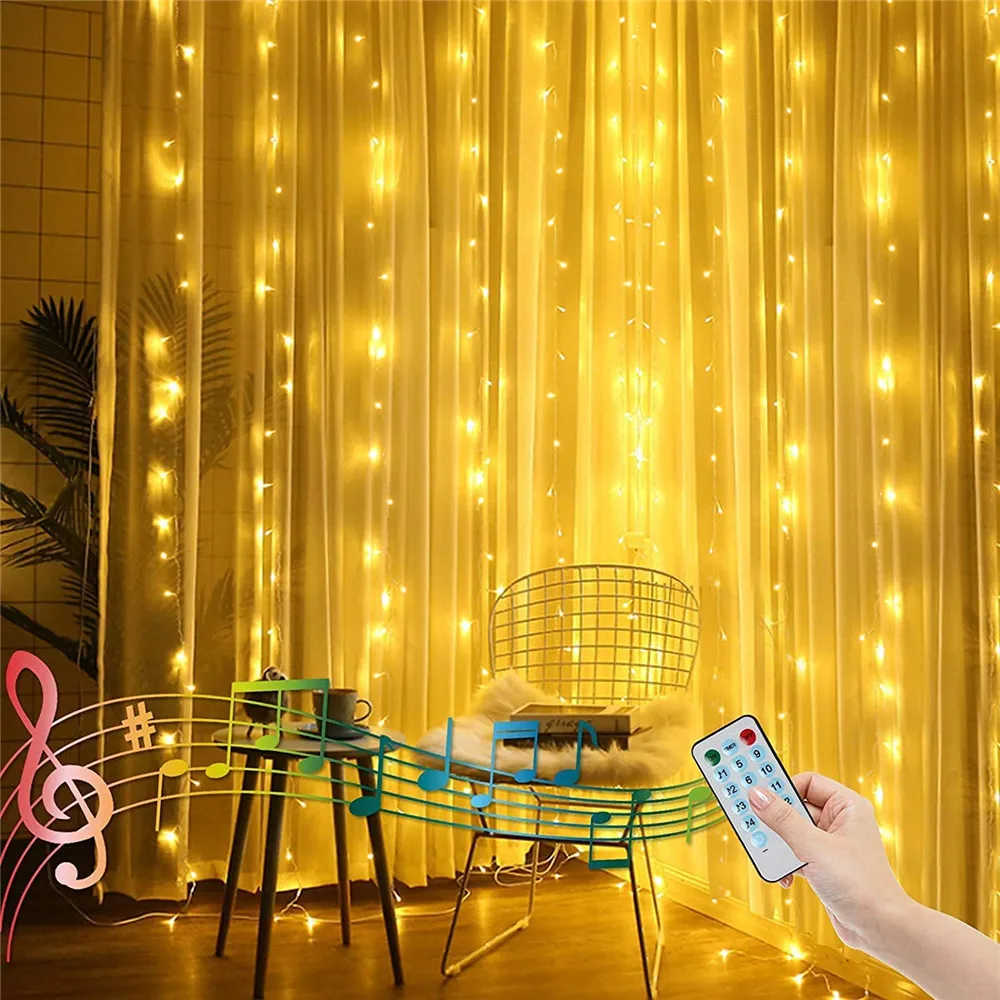 Fairy String Lights 4 Music Modes  8 Lighti 300 LEDs 3M x 3M Curtain Lights 