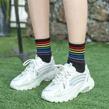 Корейские модные хлопковые носки с Разноцветными полосками и радугой в стиле Харадзюку, ретро-носки