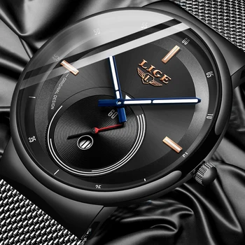

LIGE Mens Watches 2020 New Fashion Casual Black Quartz Watch Men Unique Dial Sport Waterproof Male Clock Relogio Masculino+Box