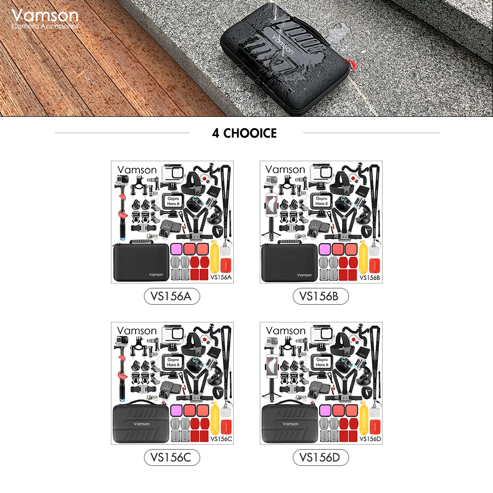 Vamson для GoPro аксессуары наборы водонепроницаемый корпус чехол штатив крепление велосипедный зажим для Gopro Hero 8 Черная Спортивная камера VS156