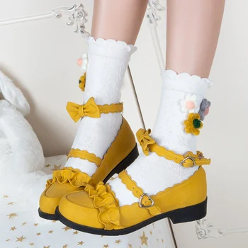 

Autumn winter Cute Woolen yarn Flowers Cotton Bubble Warm Heap heap socks Fashion Kawaii Teen Girls Student Socks Preppy Style