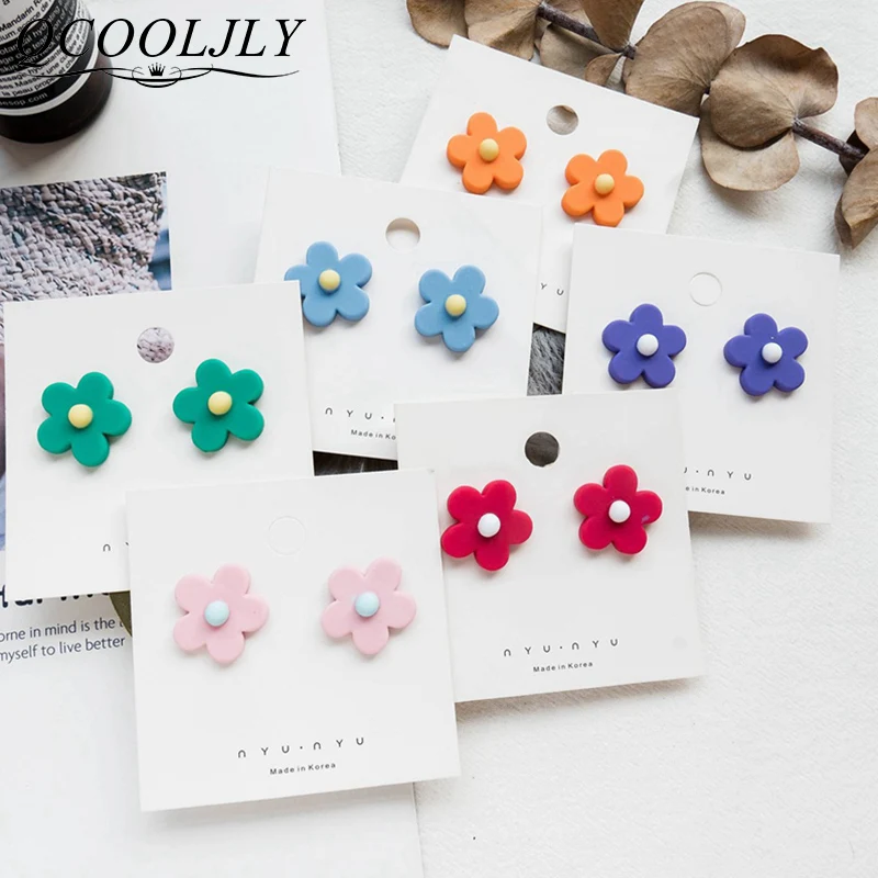 QCOOLJLY цветок корейского стиля, серьги-гвоздики для женщин, модные серьги-гвоздики для девочек, ювелирные изделия для свадебной вечеринки, маленькие пластиковые серьги