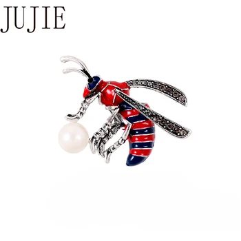 

JUJIE Enamel Bee Brooches For Women Man 2020 Fashion Pearl Animal Brooch Crystal Insect Pins Jewelry Dropshipping