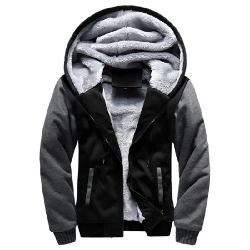 

Winter Warm Men's Hoodies Coat Men Tracksuit Jacket Hooded Fleece Zipper Sweatshirt Male Outwear Casual Clothes Solid Color