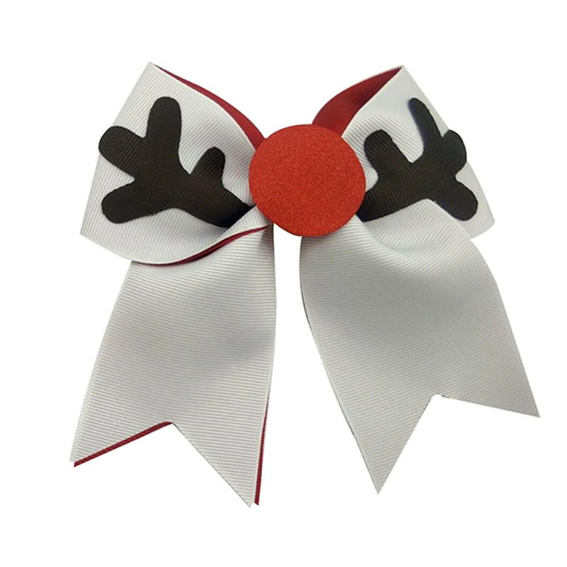 

7 inch big lovely Handmade hair bows cheer bows solid white with deer horn Elastic Hair Rope hair bows
