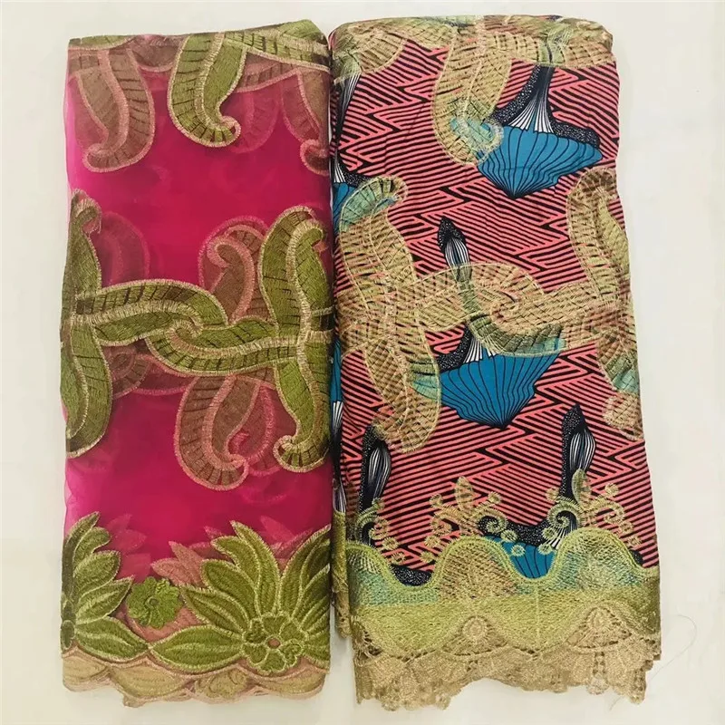 

2020 High Quality New Arrival Ankara 100% Cotton Wax Lace Wax Fabric African Embroidery Dutch Wax With scarf Lace Fabric XM03110
