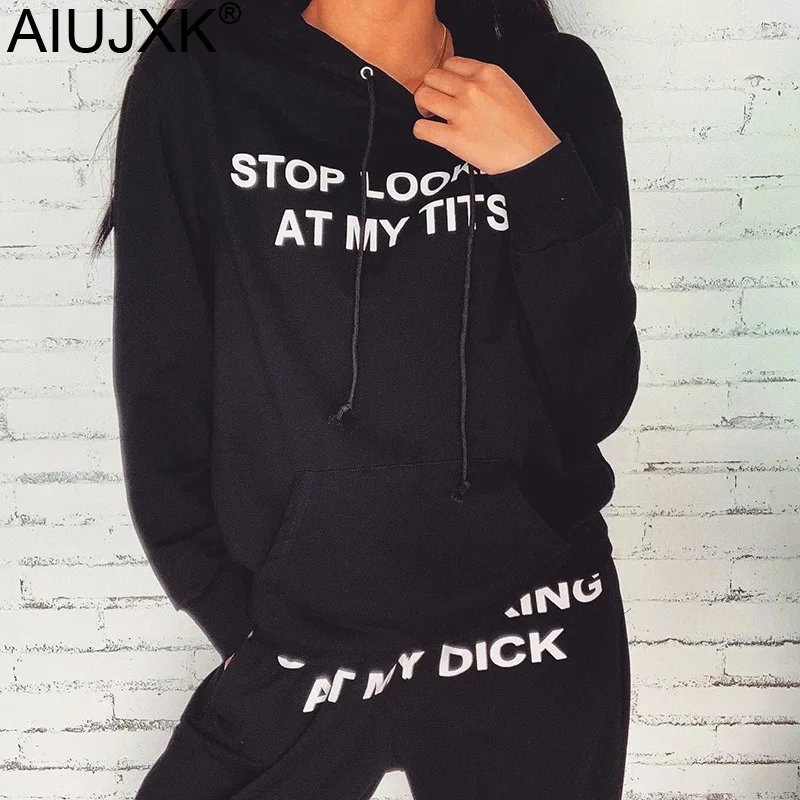 AIUJXK/Новинка 2020 года Свитшот с длинными рукавами и надписью Stop Looking At My Tits Женская