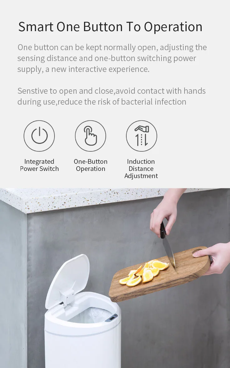 youpin Ninestars Smart Inductive Trash Can 8l Home Trash Can No Touch Trash Can Garbage Kitchen Storage Container