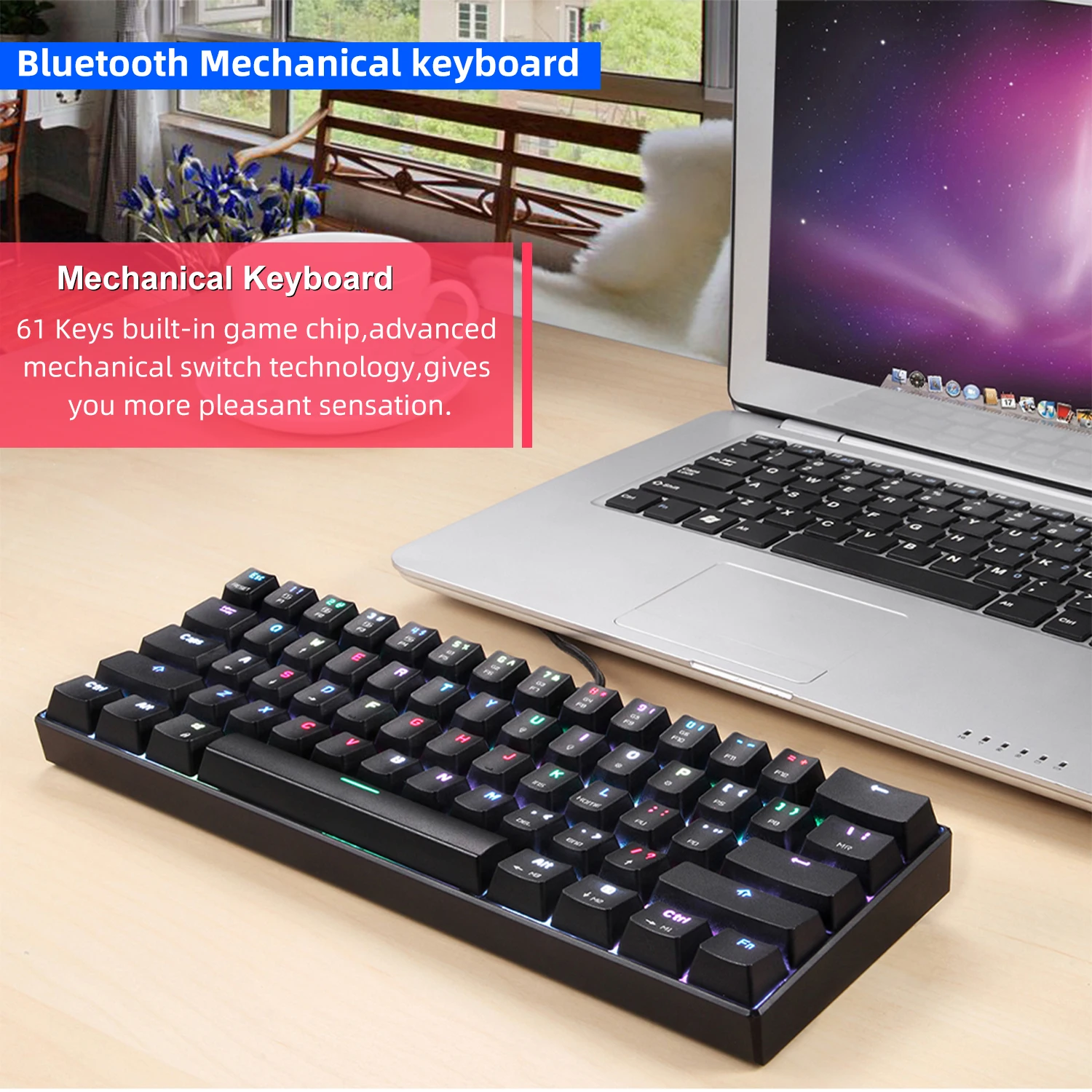 Clavier Gaming mécanique filaire USB Motospeed CK61 60% 61 touches RVB LED  rétroéclairé Type-C clavier de jeu/bureau pour Mac, Android, Windows -  Clavier Blanc / Switch Rouge
