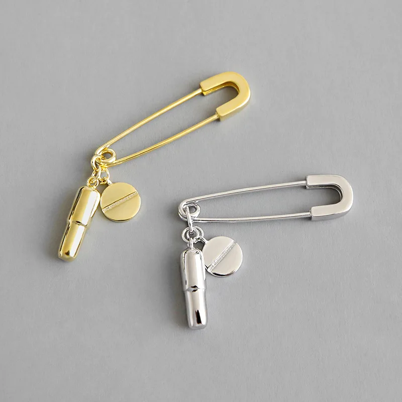 

Korean Version S925 Pure Silver Earrings INS Simple Capsule Pill Pin Earrings Personality Silver Earrings for