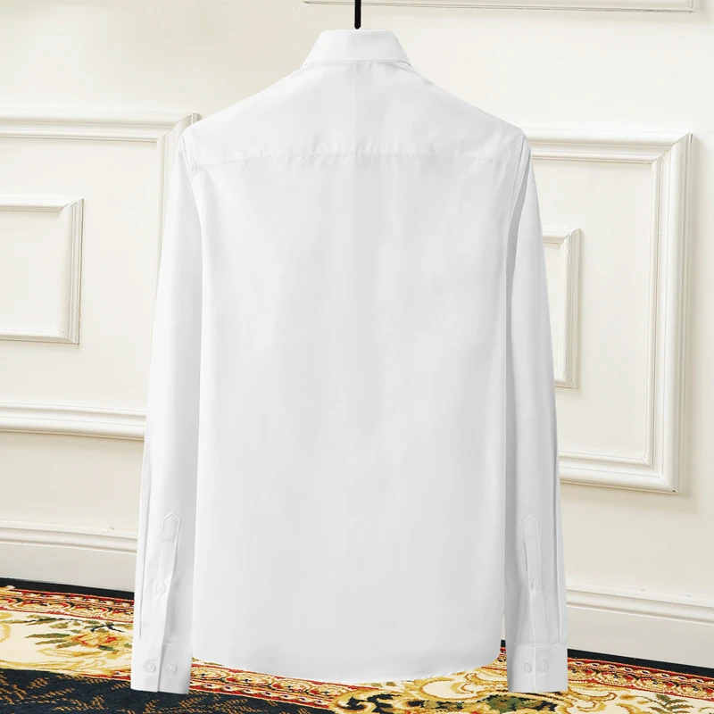 Роскошная брендовая мужская рубашка с вышивкой Chemise homme manche longue, однотонная тонкая одежда в уличном стиле, мужские рубашки Camisa
