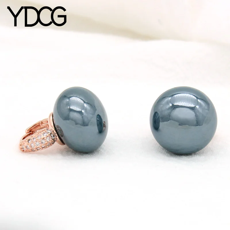 

YDCG Korean Fashion Temperament Simulation Pearl Dangle Earrings For Women Wedding Jewelry 585 Rose Gold Cubic Zirconia Eardrop