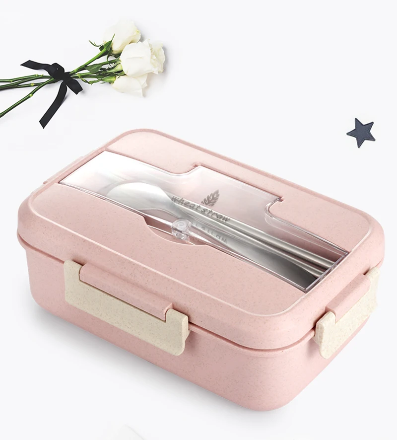 TUUTH Microwave Lunch Box Wheat Straw Dinnerware Food Storage Container Children Kids School Office Portable Bento Box B6
