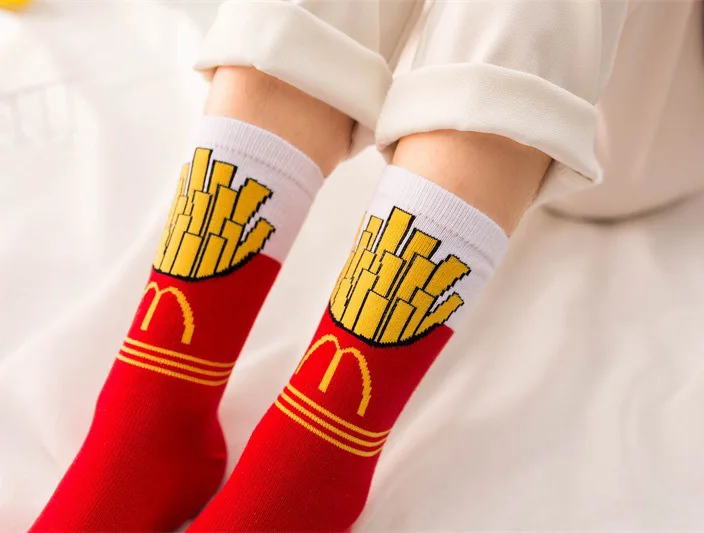 Women Socks Funny Cute Cartoon Fruits Banana Avocado Lemon Egg Cookie Donuts Food Happy Japanese Harajuku skateboard Socks womens socks