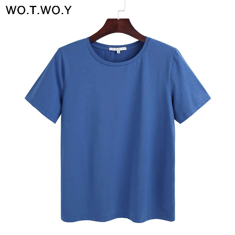 2018 Summer Cotton T Shirt Women Loose Style Solid Tee Shirt Female Short Sleeve Top Tees O-Neck T-shirt Women