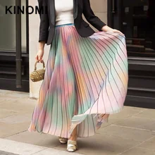 KINOMI, новинка, женские элегантные гофрированные длинные юбки с леопардовым узором, высокая талия, Harajuku, тюлевые трапециевидные женские юбки до середины икры