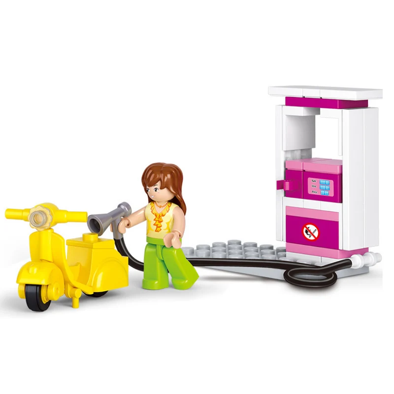 

37pcs Girl's Dream MOTO Bike with gas station Building Block Set Model intelligence toys for girls Bricks Educational Toys Gift