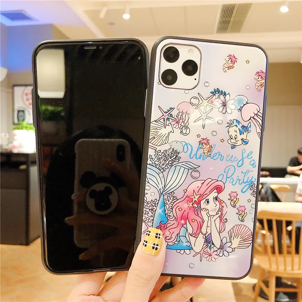 Hello kitty Маленькие близнецы звезды блестящий чехол из закаленного стекла для телефона для iphone 11 Pro Max 7 8 plus X XR XS MAX маленький чехол с русалкой