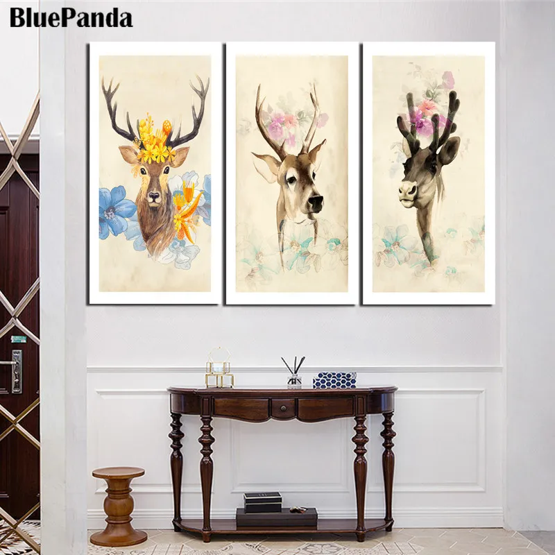 Nordic Nature Deer Animal Abstract Wall Art Modern Poster And Prints Oil Canvas Painting Decoration For Sofa Background Bedroom | Дом и сад