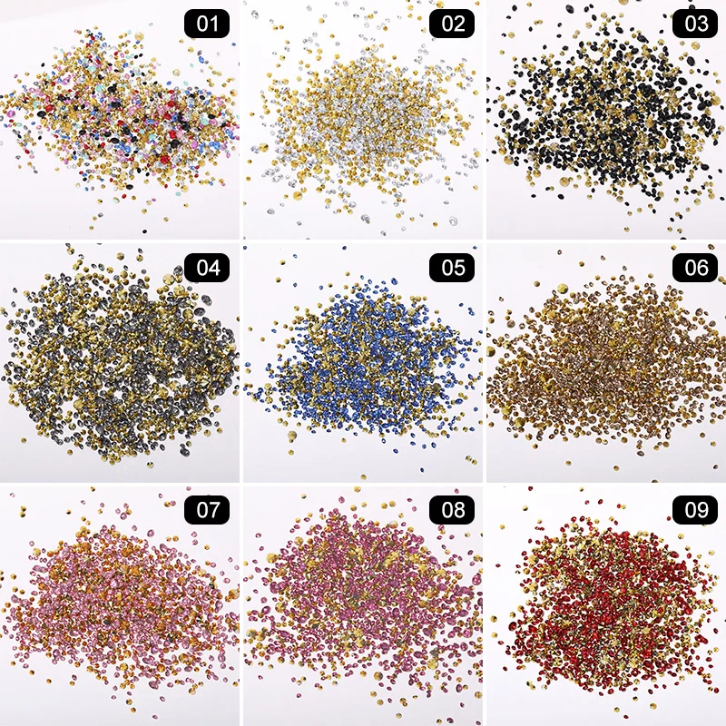 1000PCS AB Micro Rhinestones Nail Crystals Mixed Color Flat Bottom Nail Art Decorations 3D Charms Nail Accessories