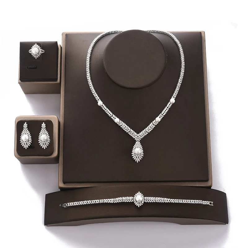 Набор украшений HADIYANA, простое роскошное ожерелье, серьги, кольцо и браслет, набор для женщин, для свадебной вечеринки CN1263 Conjunto de joyas