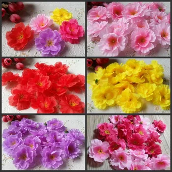 

4.5CM Artificial fabric cherry blossom flower heads Plum flower heads for DIY Home Wedding Party Decorations 6 color in stock