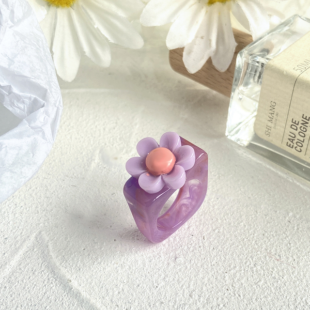 Fashion Acetic Acid Flower Rings for Women Lady Personality Leopard Acrylic Opening Adjustable Rings Finger Jewelry Gift