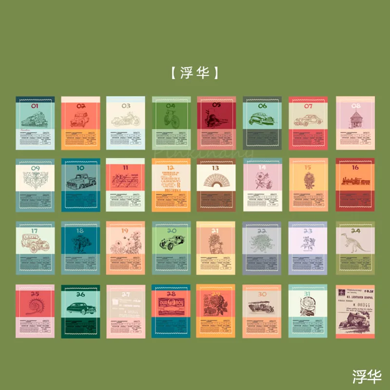32 X Vintage Writable Calendar Stickers Bullet Journal Diary Craft Paper Calendar Stickers Scrapbooking Flakes School Supply - Color: 2