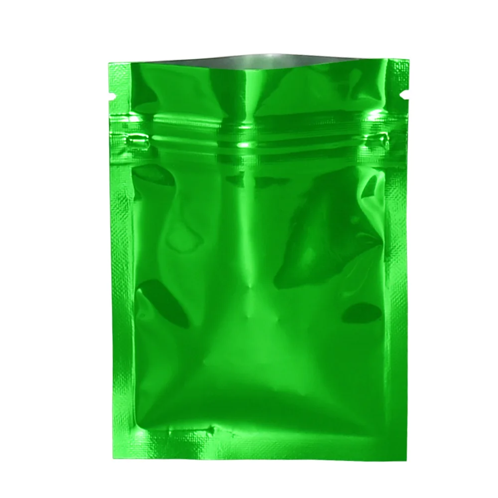 100Pcs Green Zip Lock Aluminum Foil Bag Tear Notch Resealable Reusable
