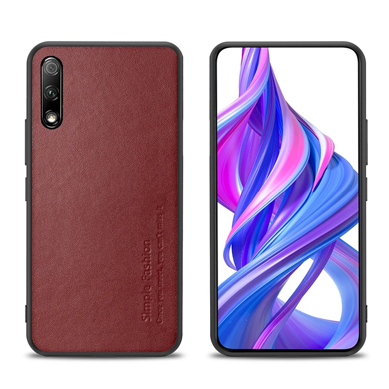 Простой Модный чехол для Honor 9X, чехол s, Ультратонкий чехол из натуральной кожи и силикона, ударопрочный чехол-накладка для huawei Honor 9X, сумки - Цвет: Красный