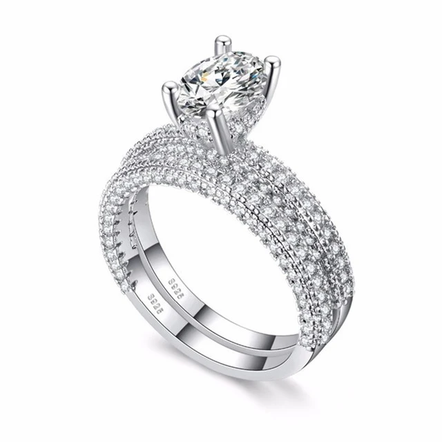 Elliptic Platinum 925 пробы silverNew Мода сверкающий круглой огранки циркон кольцо комплект Для женщин Модный Блестящий сверкающий камень кольца подростков пальто для девочек двух цветов - Цвет камня: Elliptic Platinum