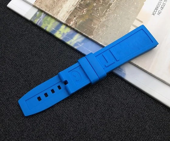 Light blue strap Мягкий натуральный резиновый ремешок для часов 22 мм 24 мм черный синий красный желтый ремешок для часов браслет для Breitling ремешок для Navitimer Мститель ремень - Цвет ремешка: Light blue strap