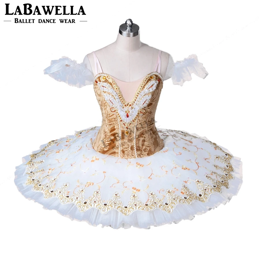 Professional Ballet Tutu Stage Costume For Women BT8971A Adult Professional Ballet Tutus Gold White Pancake Tutu Skirt Ballerina