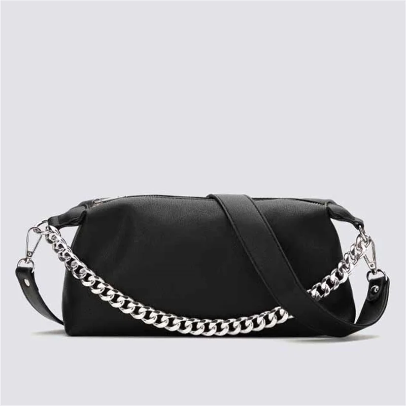 Fashion PU leather Baguette bag metal chain Shoulder Bags Brand Designer Crossbody Bags For Women 2021 Underarm Bag Women Clutch