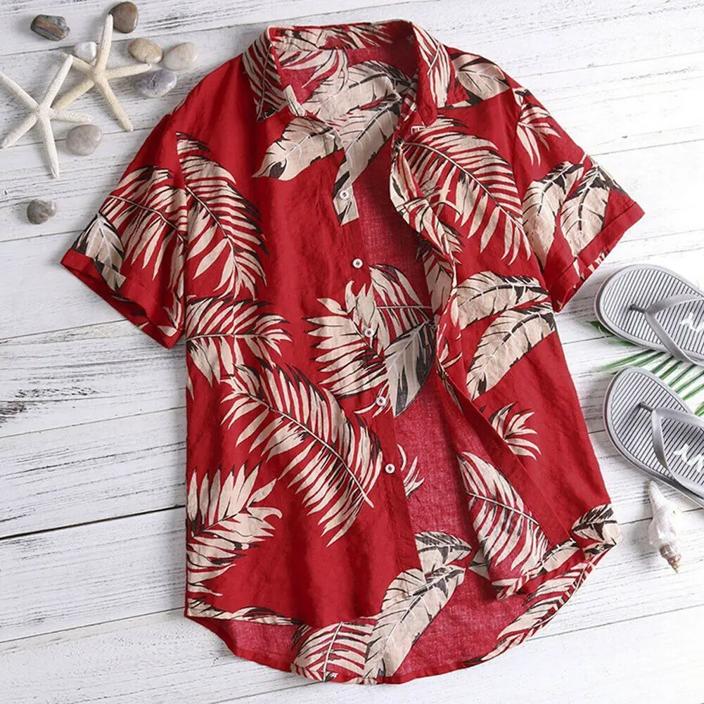 Hawaiian Shirt US Men Summer Floral Print Beach Short Sleeve Casual Luau Shirt Tops Holiday Shirts Tops