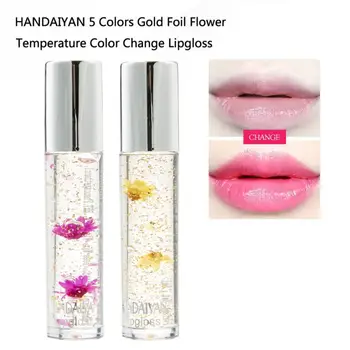 

5 Colors Color Change Lip Gloss Moisture Crystal Transparent Lipstick Flower Lipgloss Gold Foil Temperature