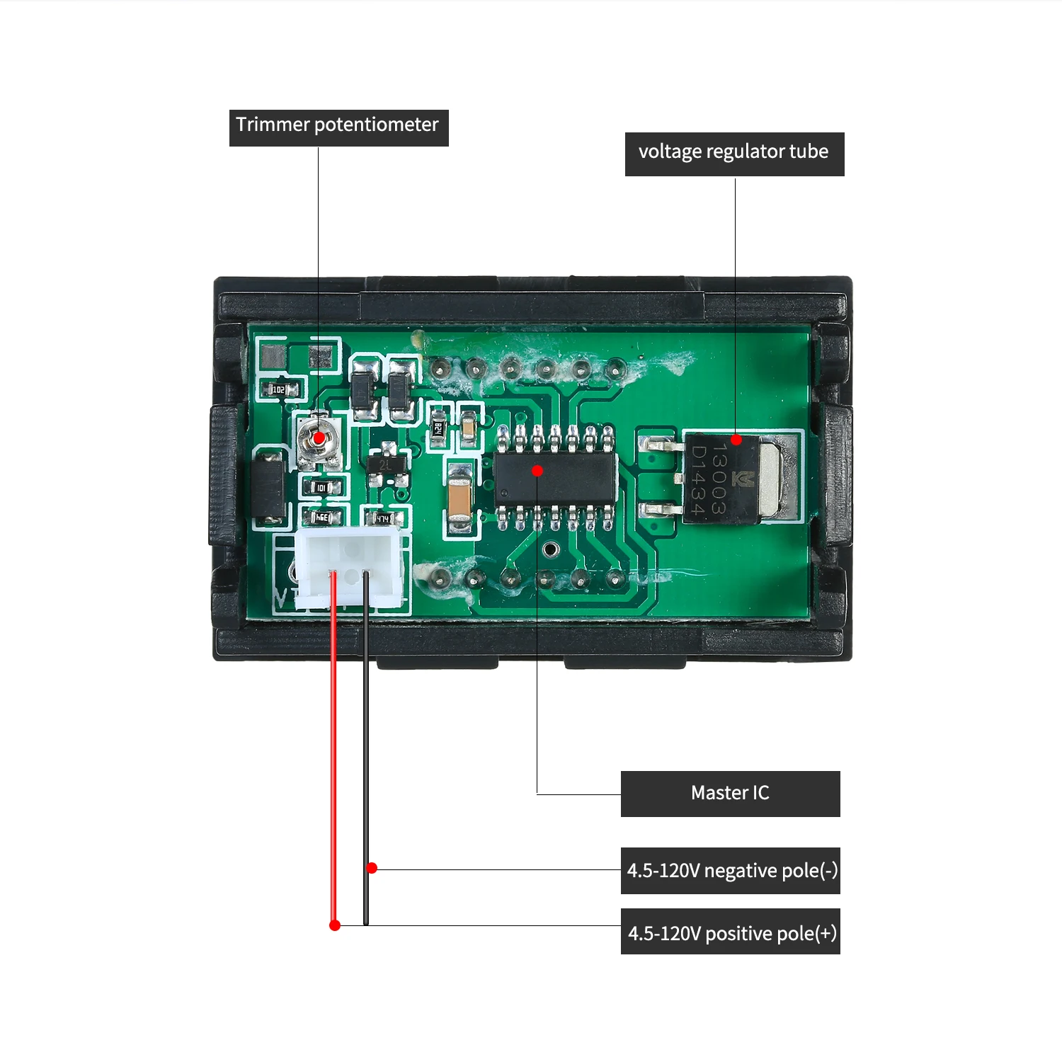 Два провода DC4.5V-120V индикатор напряжения светодиодный тестер напряжения вольт метр Панель с триммером потенциометра