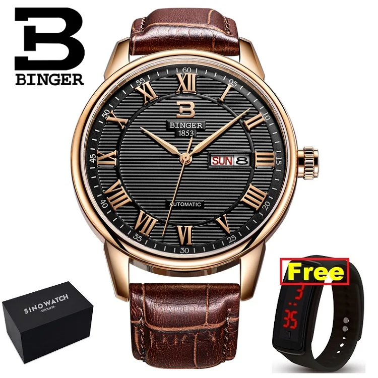 Швейцарские часы Бингер женские модные Роскошные сапфировые часы ультратонкие кварцевые Авто Дата Кожаный ремешок наручные часы B3037G-1 - Цвет: men d